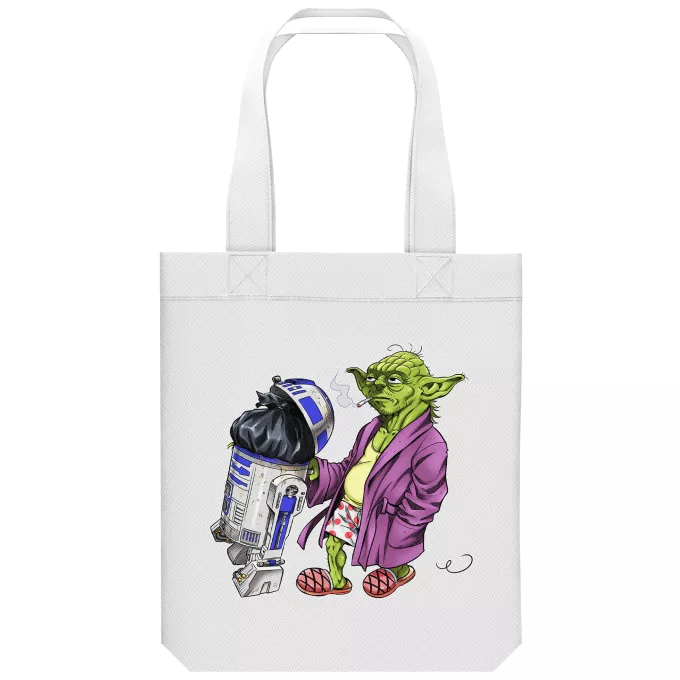 Borsa Tote Bag in cotone organico Paoridia Star Wars R2-D2 e Yoda