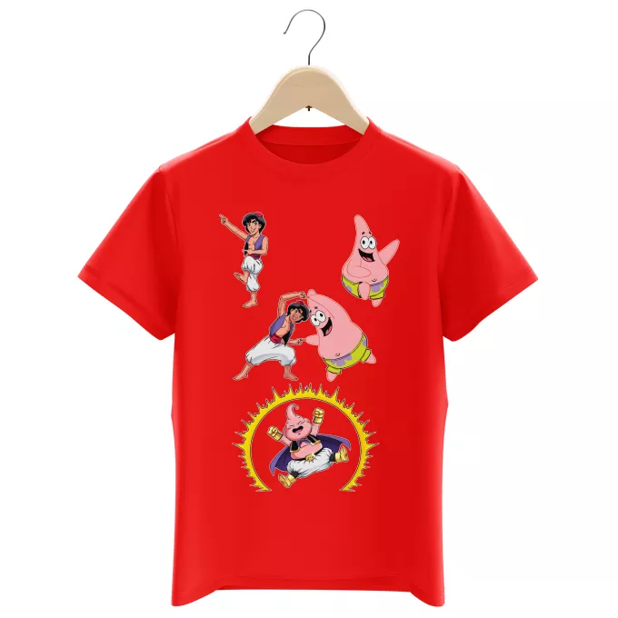 Boys Kids T-shirts Parody of Dragon Ball Super Majin Buu, Patrick Star and Aladdin