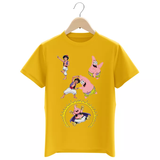 Boys Kids T-shirts Parody of Dragon Ball Super Majin Buu, Patrick Star and Aladdin