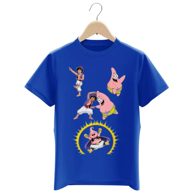 T-shirts Enfants Garçons Parodie Dragon Ball Super Une fusion de génie... - Boubou, Patrick Star, Aladdin