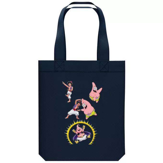 biologisch katoenen draagtas (Tote Bag) Parodie Dragon Ball Super Majin Buu, Patrik Stjärna en Aladdin