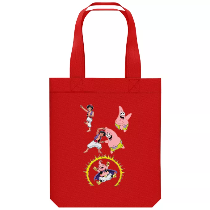 Bolsa (Tote Bag) de algodón orgánico Parodia Dragon Ball Super Bubú, Patricio Estrella y Aladdin