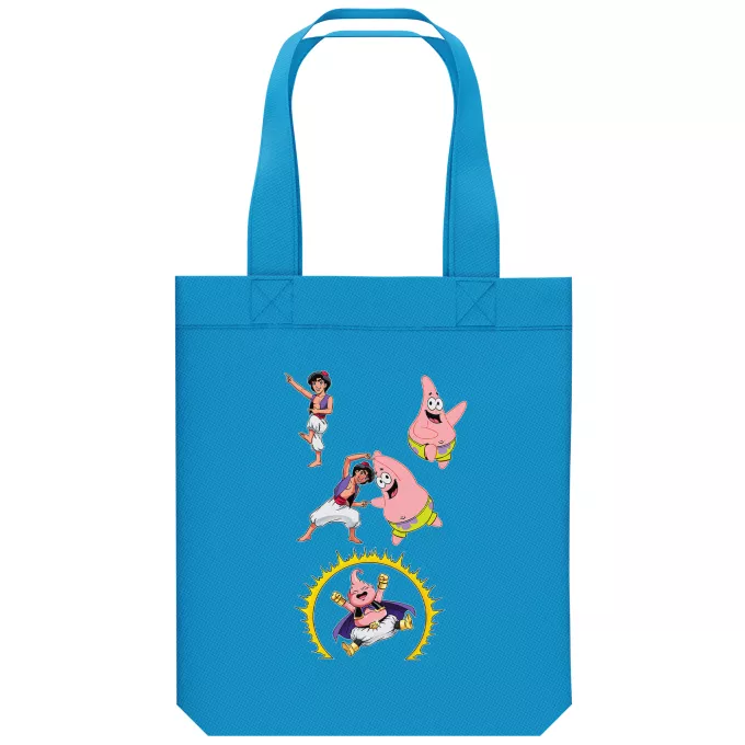Sac Tote Bag en coton Bio Parodie Dragon Ball Super Une fusion de génie... - Boubou, Patrick Star, Aladdin