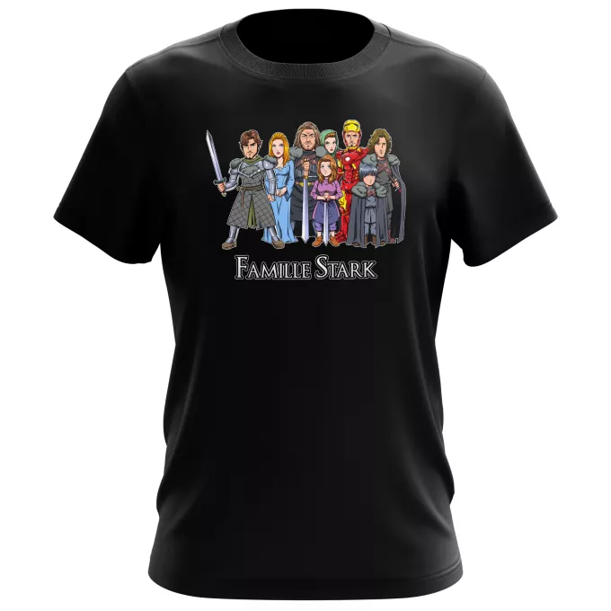 T-shirts Hommes Parodie Game of Thrones The Stark Family (Avec Robert Downey Jr dans le rôle de Tony) - Eddard, Catelyn, Robb, Sansa, Arya, Brian, Rickon, Tony Stark (Robert Downey Jr dans le rôle de Tony)