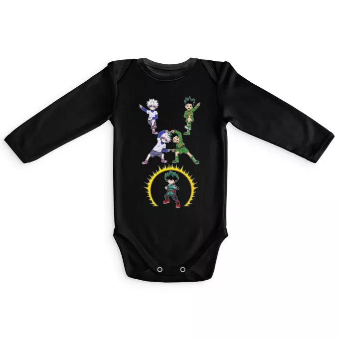 Baby Body långa ärmar Parodi My Hero Academia Gon, Killua och Deku (Izuku Midoriya)