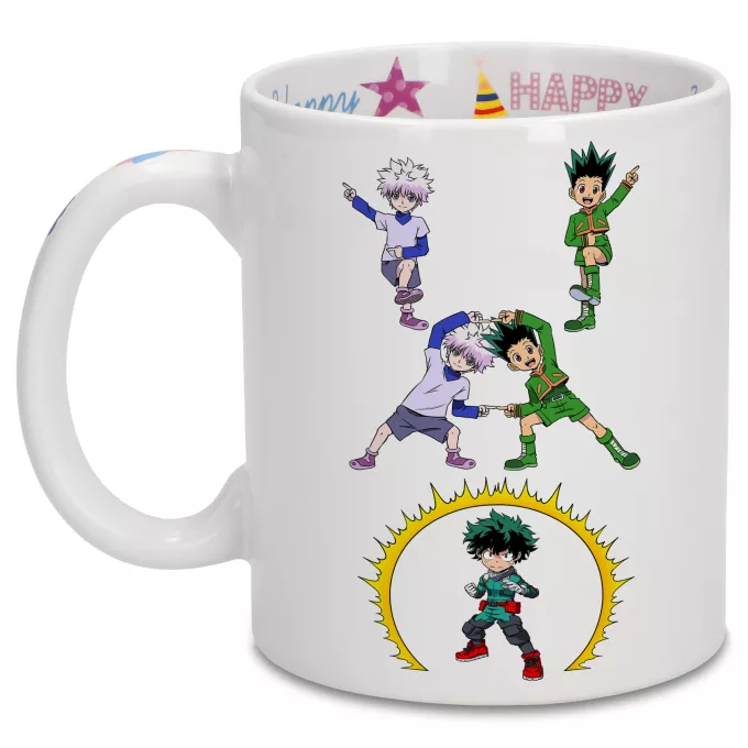 Födelsedagsmuggar Parodi My Hero Academia Gon, Killua och Deku (Izuku Midoriya)