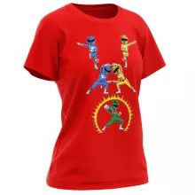 Blue Power Ranger Women T-shirt “Blue Power Ranger, Yellow Power Ranger and... Green Power Ranger” – Power Rangers parody