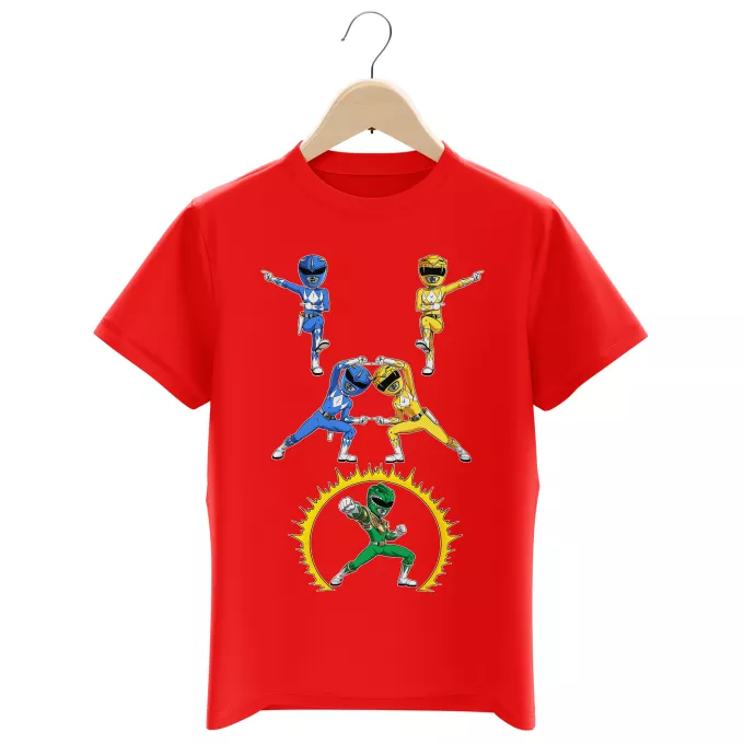 Jungen Kinder T-Shirts Parodie auf Power Rangers Gelb Power Ranger, Blau Power Ranger und Grün Power Ranger