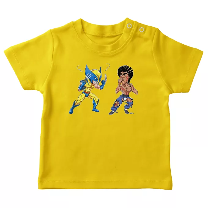 Baby's T-shirts Parody of Wolverine Wolverine Vs Bruce-Lee - Bruce Lee