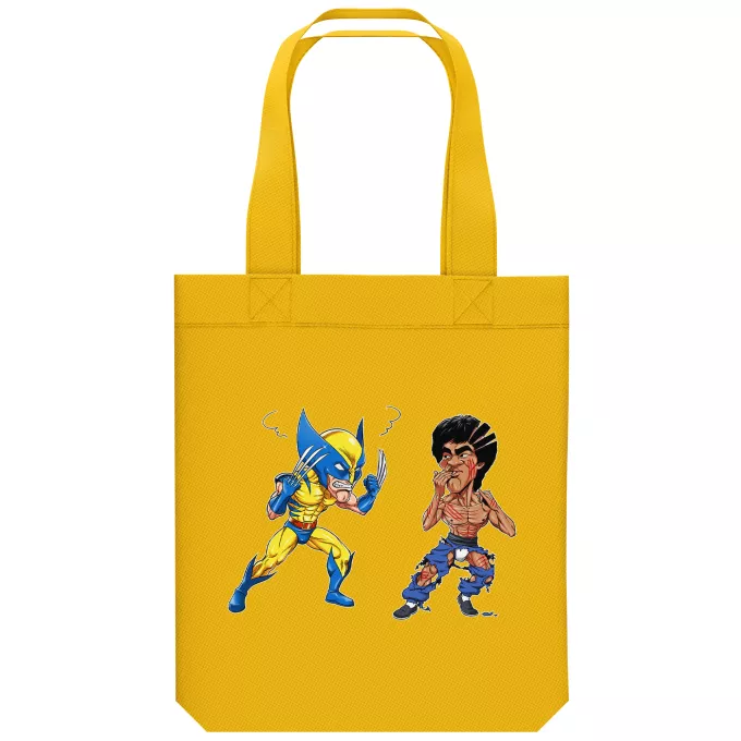 Bolsa (Tote Bag) de algodón orgánico Parodia Wolverine Wolverine Vs Bruce-Lee