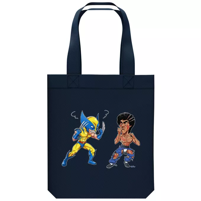 Organic Cotton Tote Bag Parody of Wolverine Wolverine Vs Bruce-Lee - Bruce Lee