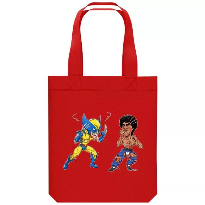Sac Tote Bag en coton Bio Parodie Wolverine Un amateur de grandes griffes acérés... - Bruce-Lee, Wolverine se prenant pour Chuck Norris