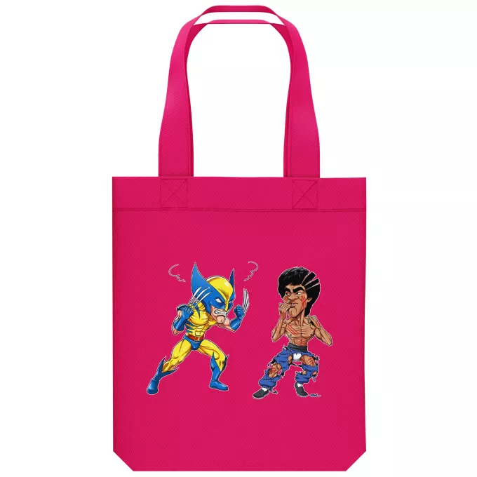 Organic Cotton Tote Bag Parody of Wolverine Wolverine Vs Bruce-Lee - Bruce Lee
