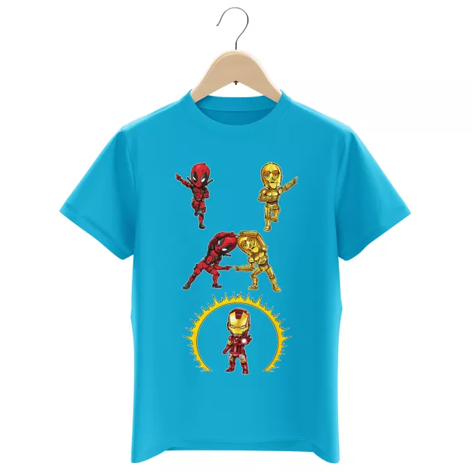 Boys Kids T-shirts Parody of Star Wars Deadpool,C-3PO and Iron Man