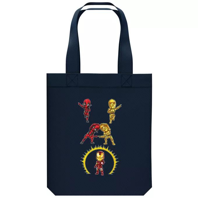 Organic Cotton Tote Bag Parody of Star Wars Deadpool,C-3PO and Iron Man
