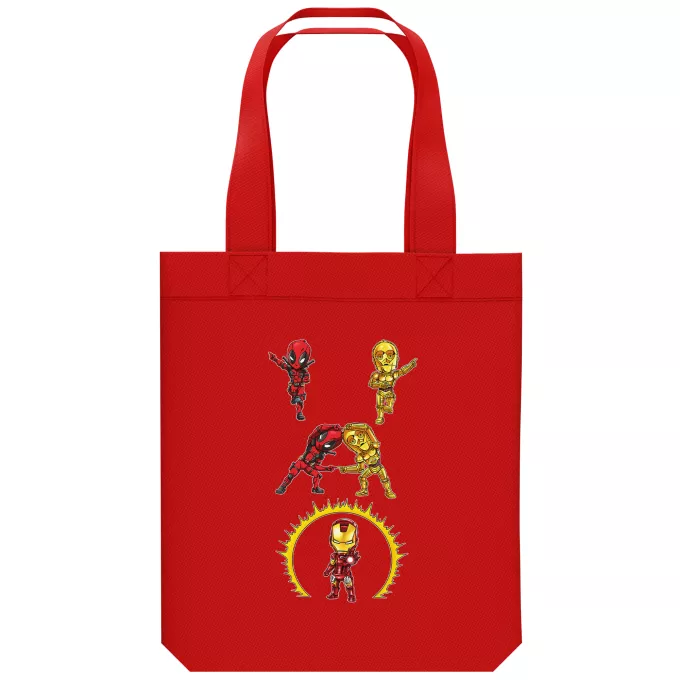 Bolsa (Tote Bag) de algodón orgánico Parodia Star Wars Deadpool,C-3PO y Iron Man