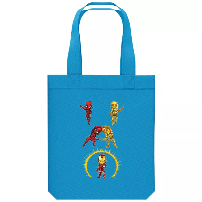 Borsa Tote Bag in cotone organico Paoridia Star Wars Deadpool,C-3PO e Iron Man