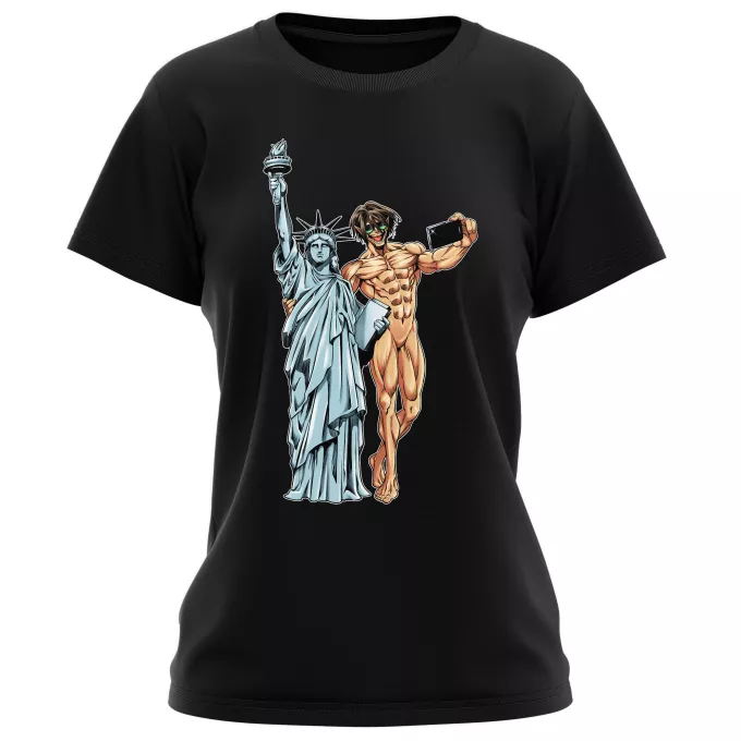 Kvinnor T-shirts Parodi Attack on Titan Eren Yeager och Frihetsgudinnan