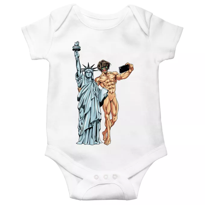 Body baby korta ärmar Parodi Attack on Titan Eren Yeager och Frihetsgudinnan