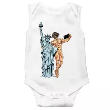 Attack on Titan parodi Vit Ärmlös Body baby - Eren Yeager och Frihetsgudinnan (Högklassig Body Baby - Tryckt i Frankrike - Ref : 1122)