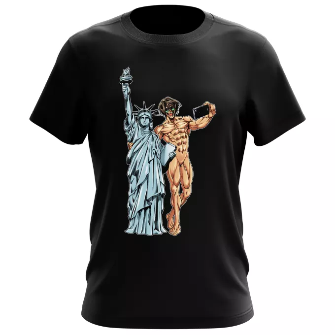 T-shirts för män Parodi Attack on Titan Eren Yeager och Frihetsgudinnan