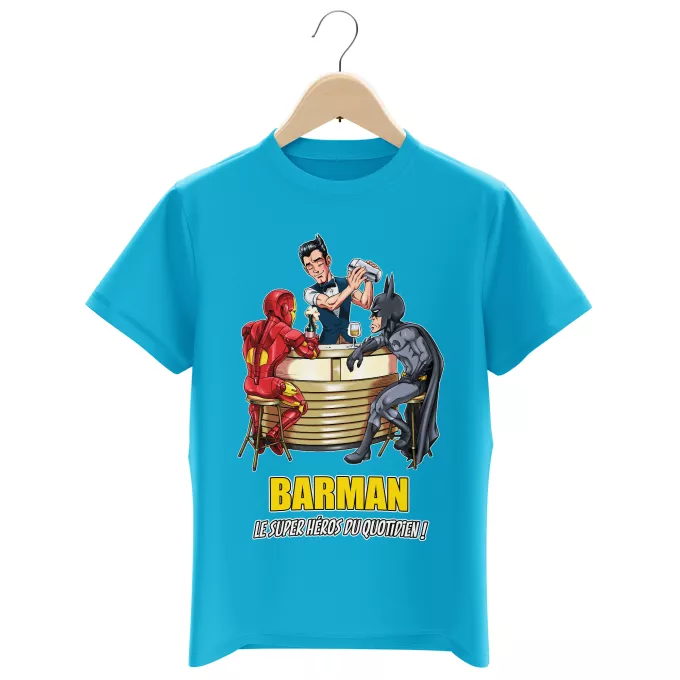 T-shirts Enfants Garçons Parodie Batman Barman, le super Héros du quotidien ! - Iron Man, Batman et...Barman