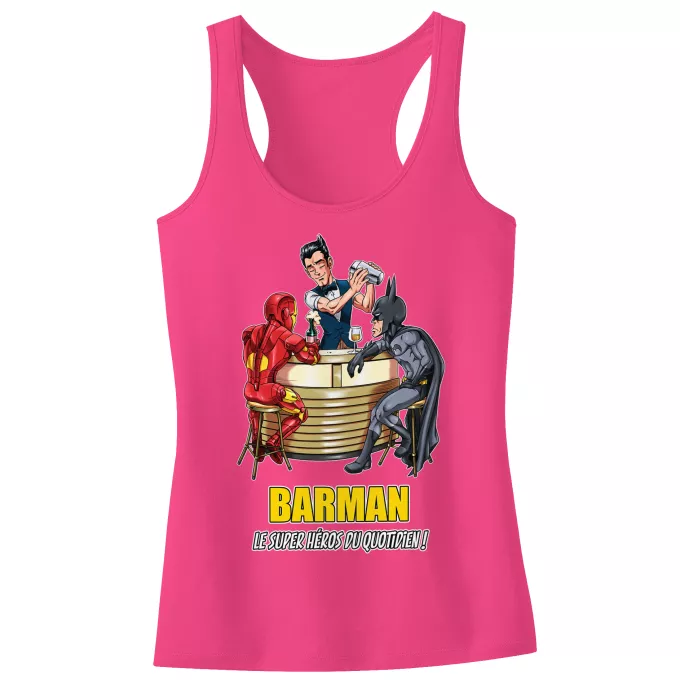 Débardeur Enfant Fille Parodie Batman Barman, le super Héros du quotidien ! - Iron Man, Batman et...Barman