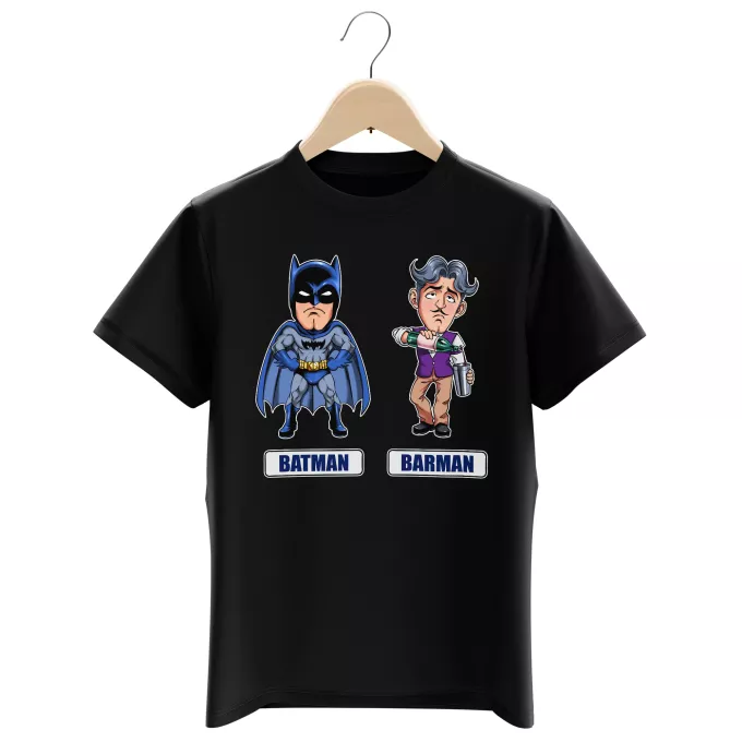T-shirts Enfants Garçons Parodie Batman Les 2 Super-Héros de la Nuit !! - Barman