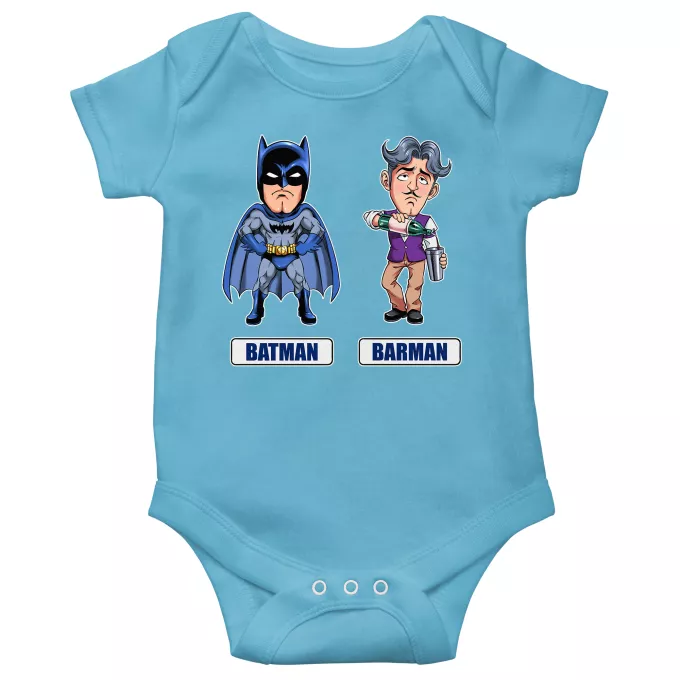 Body bébé manches courtes (garçons) Parodie Batman Les 2 Super-Héros de la Nuit !! - Barman