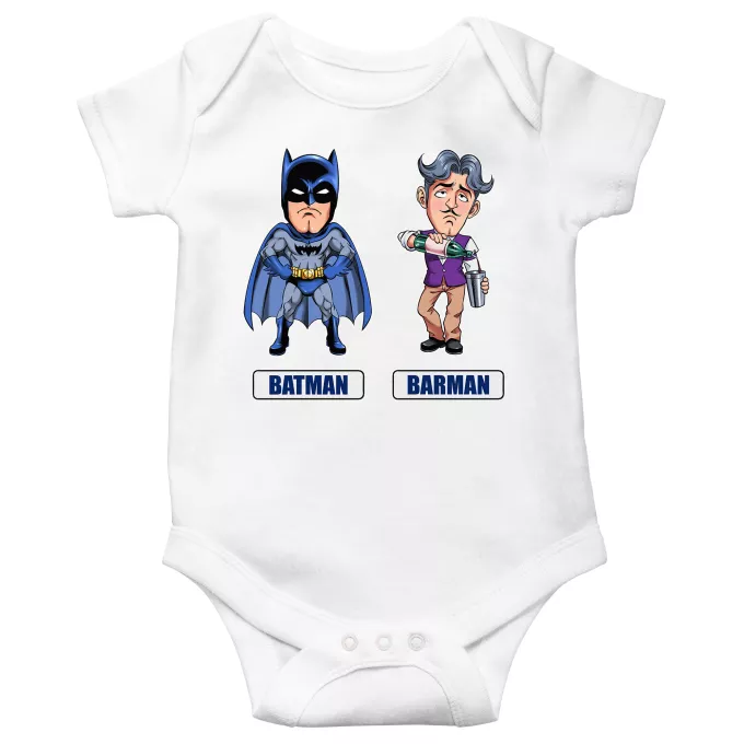 Body bébé manches courtes Parodie Batman Les 2 Super-Héros de la Nuit !! - Barman
