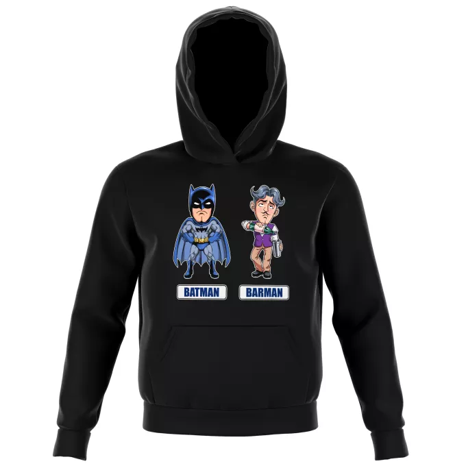 Sweat-shirts à Capuche Enfant Parodie Batman Les 2 Super-Héros de la Nuit !! - Barman