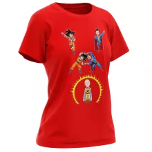 Saitama Damen T-shirt “Saitama, Son Goku en Superman” – One-Punch Man parodie