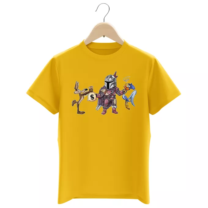 T-shirts Enfants Garçons Parodie Star Wars Le meilleur chasseur de prime de la Galaxie ! - Mando le Mandalorien aka Din Djarin, Bip Bip, le Coyote