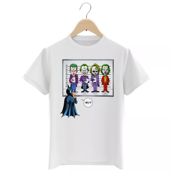 T-shirts Enfants Garçons Parodie Batman Quand on sait pas, on dit... JOKER ! - les Joker aka Joaquin Phoenix, Jared Letho, Jack Nicholson, le légendaire Heath Ledger