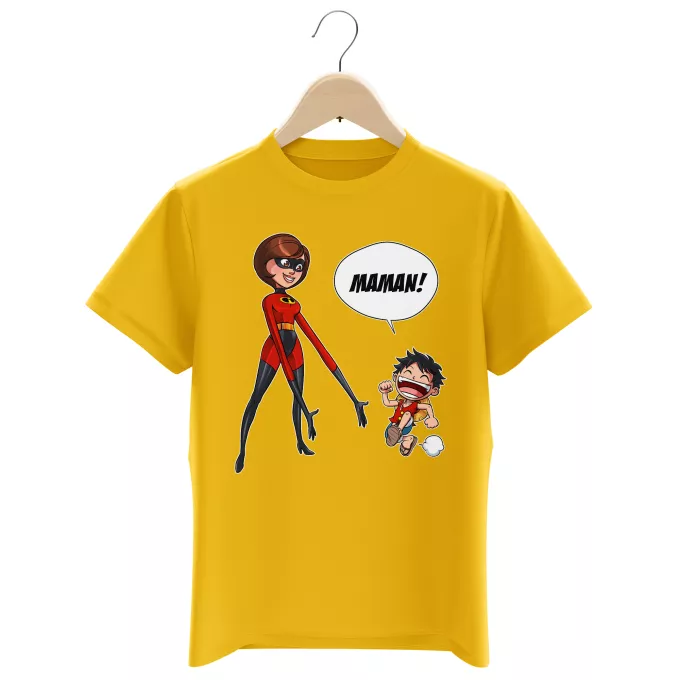 T-shirts Enfants Garçons Parodie One Piece Super Maman !! - Elasticgirl la Maman indestructible, Luffy