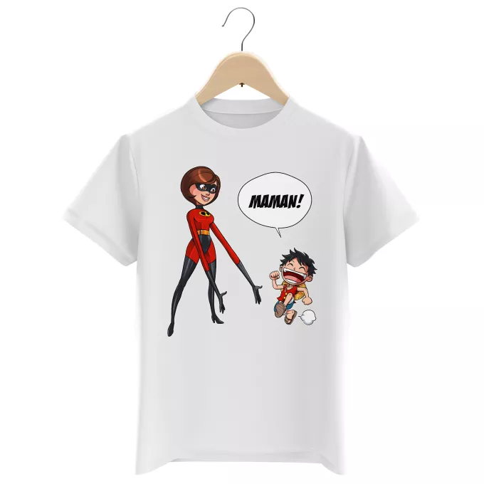 T-shirts Enfants Garçons Parodie One Piece Super Maman !! - Elasticgirl la Maman indestructible, Luffy