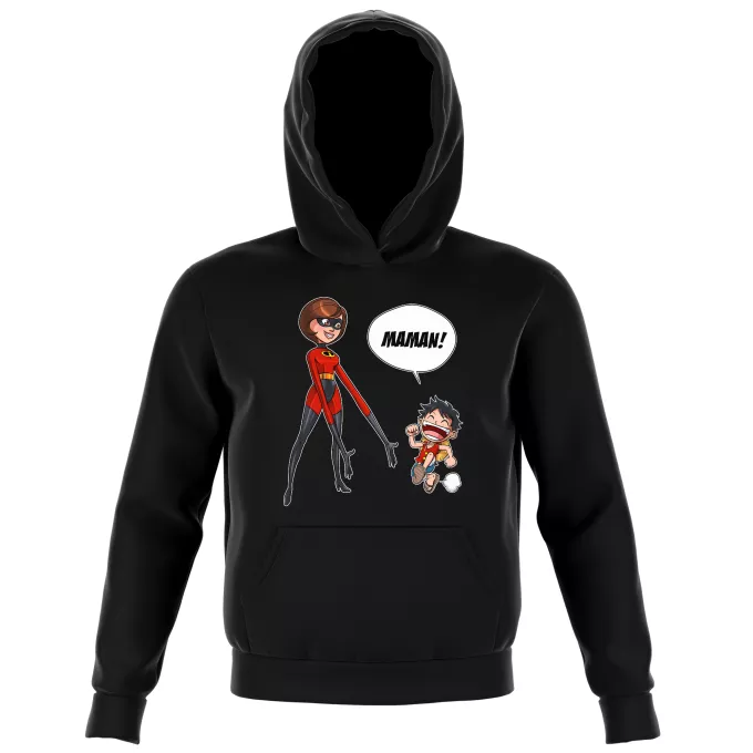 Sweat-shirts à Capuche Enfant Parodie One Piece Super Maman !! - Elasticgirl la Maman indestructible, Luffy