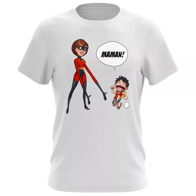 T-shirts Hommes Parodie One Piece Super Maman !! - Elasticgirl la Maman indestructible, Luffy