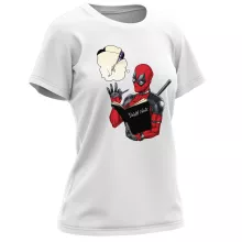 Women T-shirt “Deadpool, Logan aka Wolverine and the Death Note” – Deadpool parody