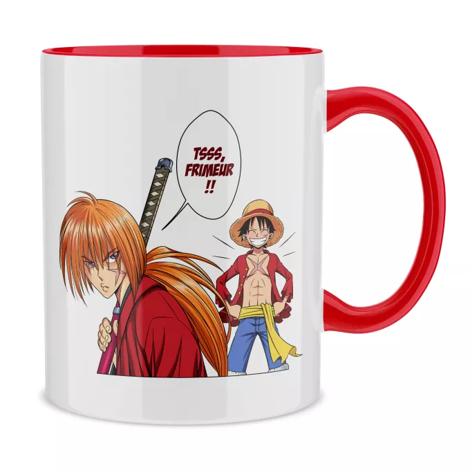 Mugs Parodie One Piece L'élève dépasse le Maître... - Kenshin, Luffy, Kenshin Himura, Rurouni Kenshin, Monkey D Luffy, Mugiwara no Luffy