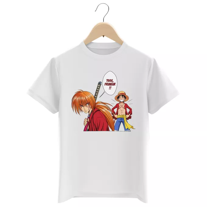 T-shirts Enfants Garçons Parodie One Piece L'élève dépasse le Maître... - Kenshin, Luffy, Kenshin Himura, Rurouni Kenshin, Monkey D Luffy, Mugiwara no Luffy