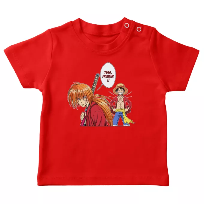 T-shirts bébé Parodie One Piece L'élève dépasse le Maître... - Kenshin, Luffy, Kenshin Himura, Rurouni Kenshin, Monkey D Luffy, Mugiwara no Luffy