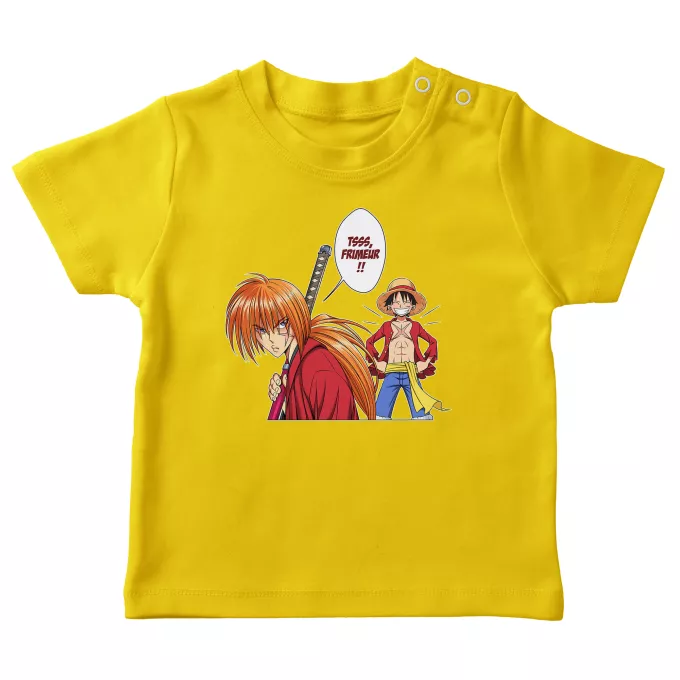 T-shirts bébé Parodie One Piece L'élève dépasse le Maître... - Kenshin, Luffy, Kenshin Himura, Rurouni Kenshin, Monkey D Luffy, Mugiwara no Luffy