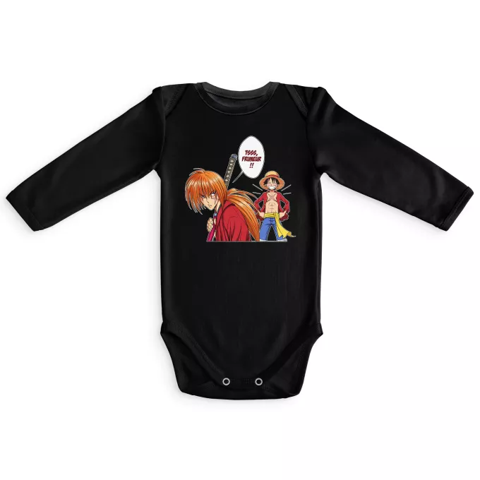 Body bébé manches longues Parodie One Piece L'élève dépasse le Maître... - Kenshin, Luffy, Kenshin Himura, Rurouni Kenshin, Monkey D Luffy, Mugiwara no Luffy