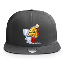 Gorra de pico plano (Gorra de rapero) gris grafito parodia de One-Punch Man - Saitama (Gorra de primera calidad - impresa en Francia - Réf : 1184)