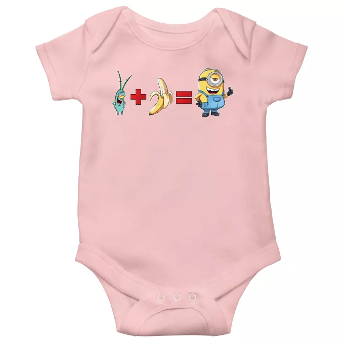 Body per bambini a maniche corte (bimba) Paoridia Minions Plankton e banana uguale Minion