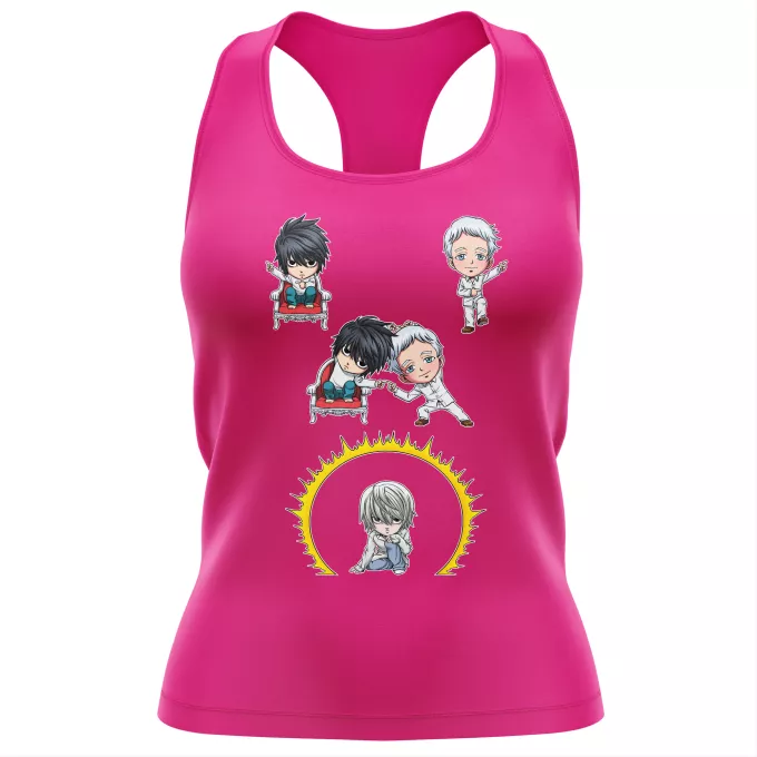 Camiseta Mujer sin mangas Parodia Death Note Norman, L y Near aka Nate River