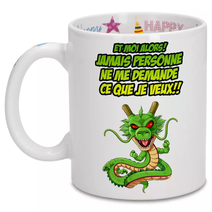 Mugs Anniversaire Parodie Dragon Ball Z - DBZ Jamais personne me demande ce que je veux - Shenron