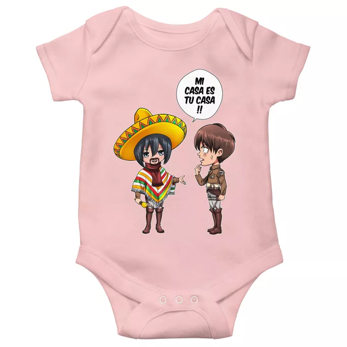 Body baby korta ärmar (flicka) Parodi Attack on Titan Mikasa Ackerman och Eren Yeager