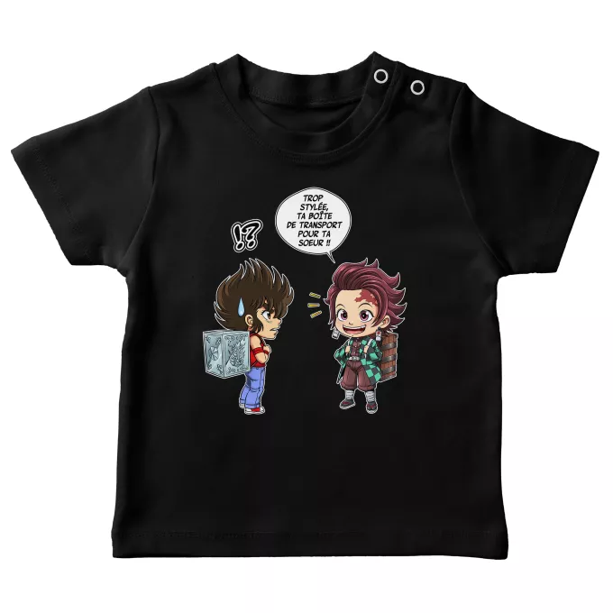 T-shirts bébé Parodie Saint Seiya Une Pandora Box démoniaque ! - Tanjiro Kamado, Nezuko, Seiya du Pégase